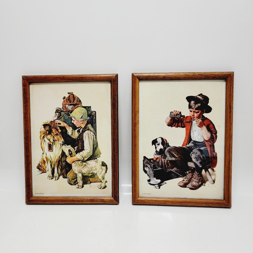 Lot of 2  Vtg 70s  80s Rockwell Practicing Intern, Friend In Need Wall Pictures.